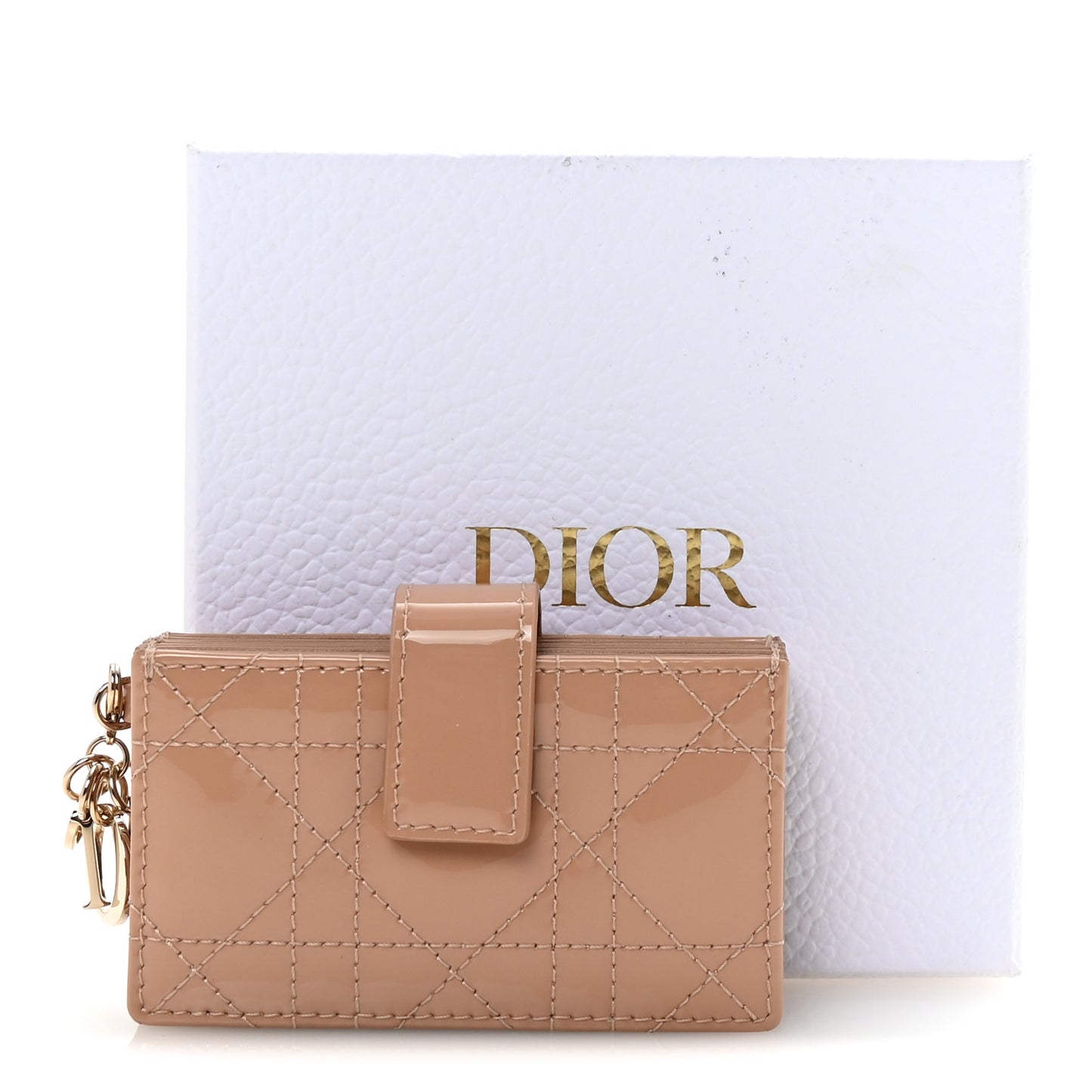 Patent Cannage Lady Dior 5-Gusset Card Holder Rose De Vents