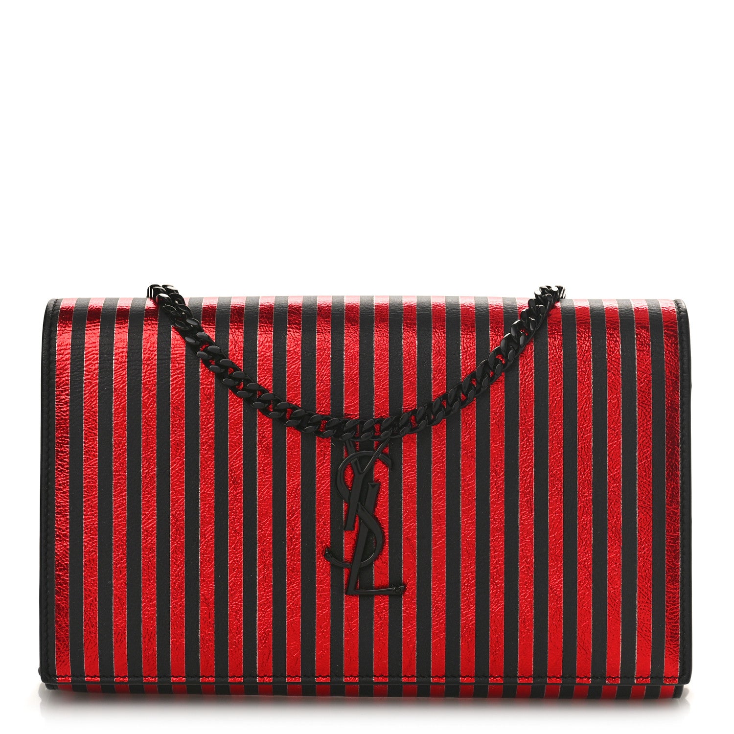Saint Laurent Metallic Striped Monogram Chain Wallet Red Black 1 of 10