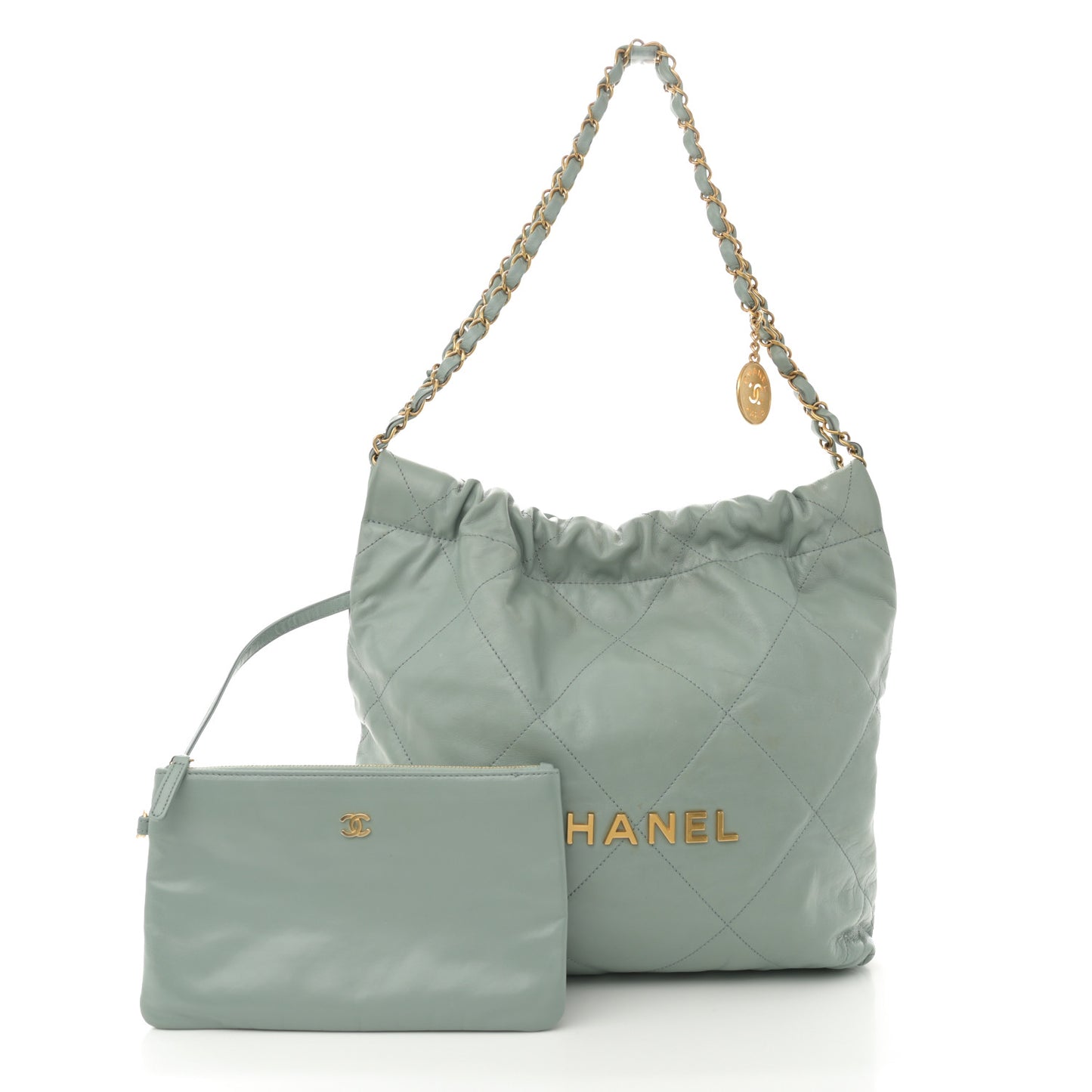 Shiny Calfskin Quilted Small Chanel 22 Grey