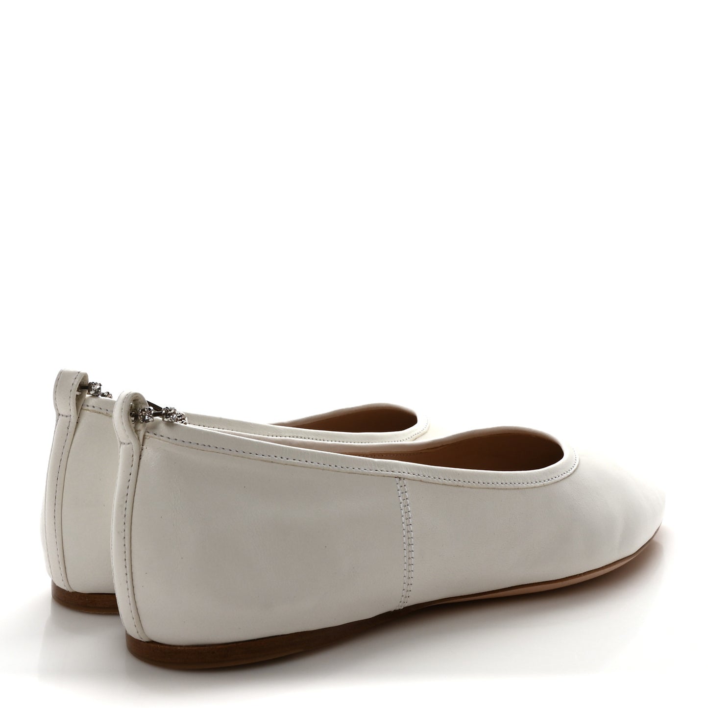 Nappa Crystal Ankle Strap Ballerina Flats 35 White