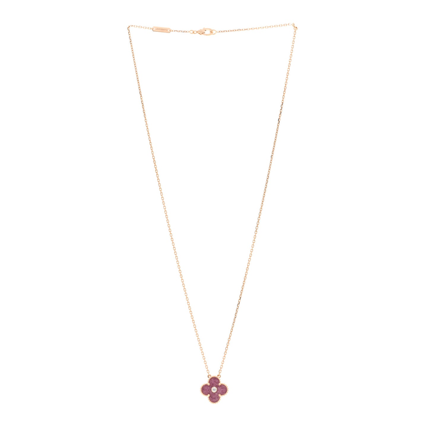 18K Rose Gold Diamond Rhodonite Vintage Alhambra Pendant Necklace