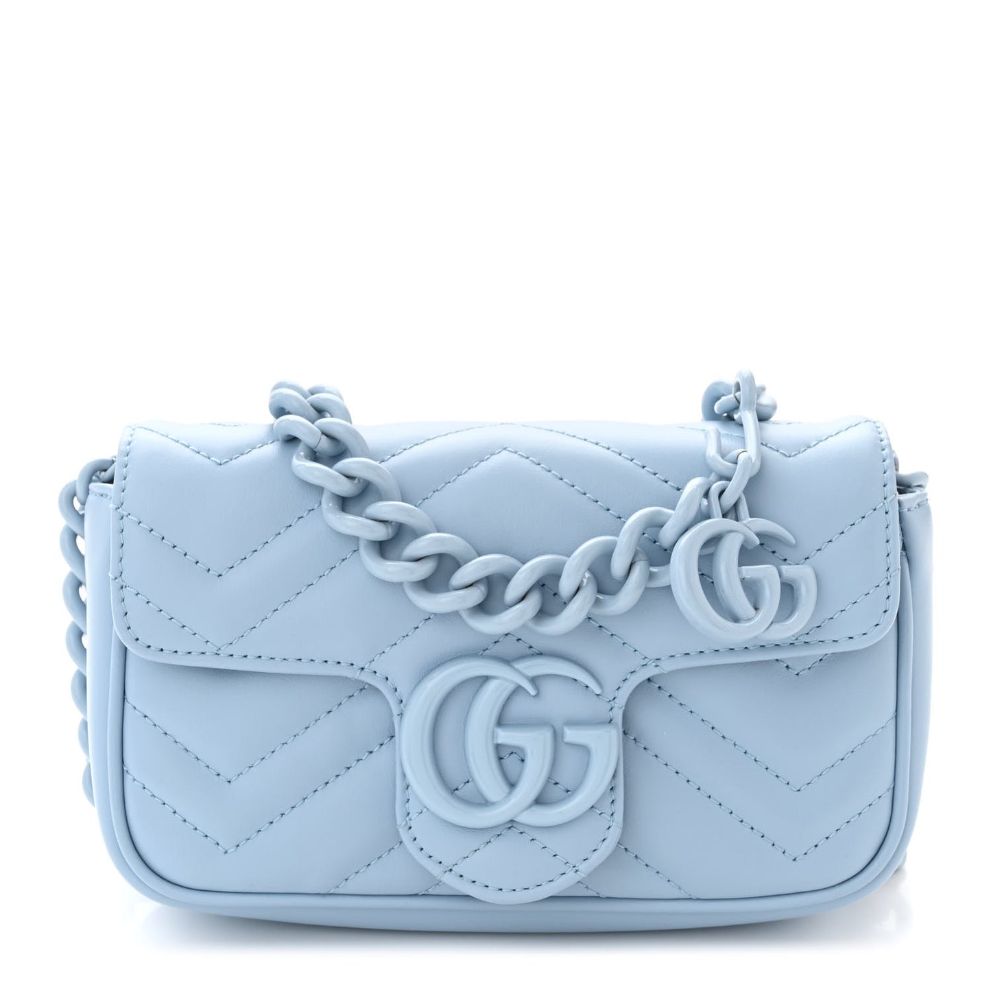 Calfskin Matelasse Monochrome GG Marmont Chain Belt Bag Porcelain Light Blue