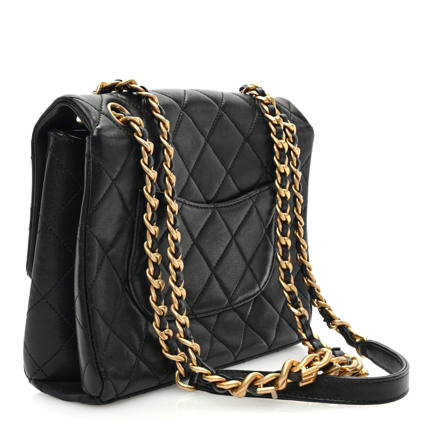 Lambskin Quilted Chaine Lettre Square Flap Black