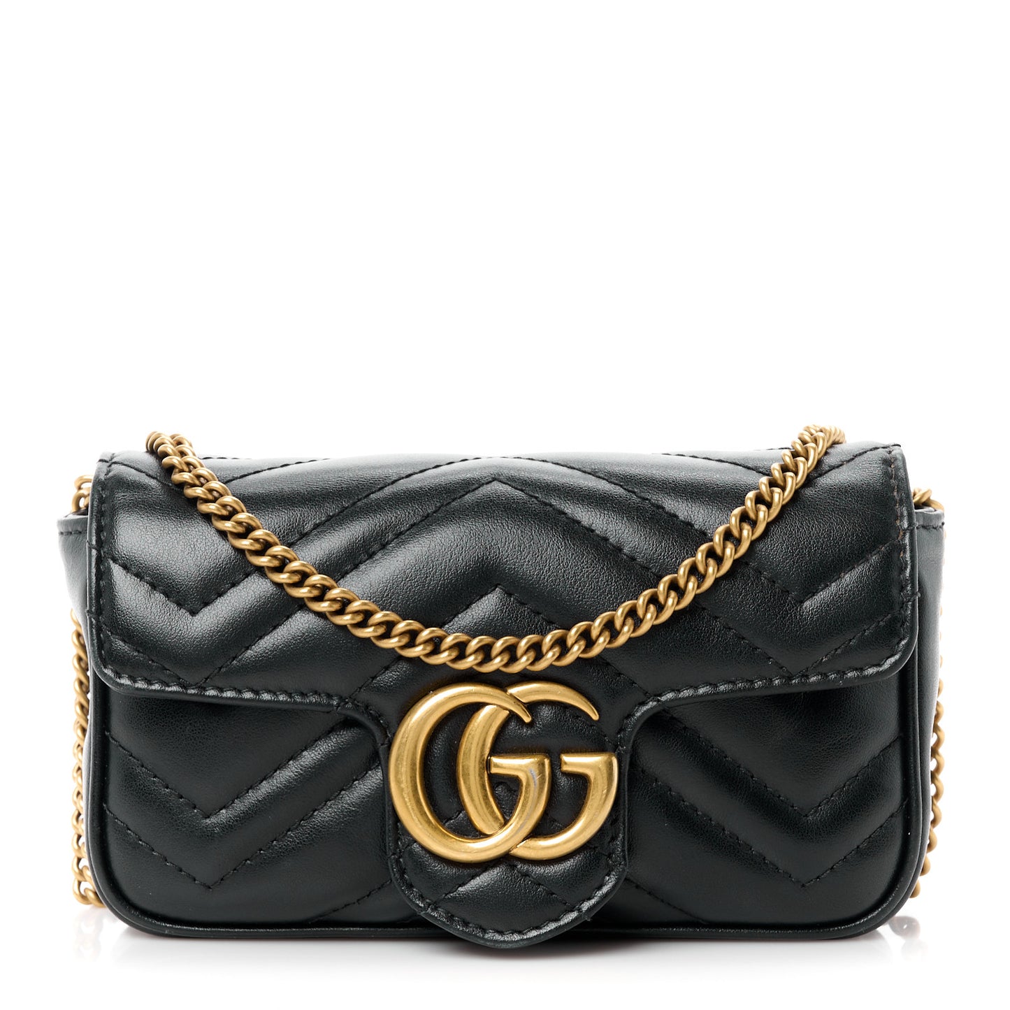 Calfskin Matelasse Super Mini GG Marmont Shoulder Bag Black