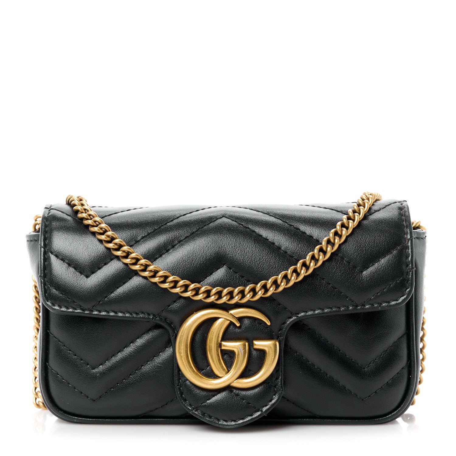 Gucci Calfskin Matelasse Super Mini GG Marmont Shoulder Bag Black 1 of 10