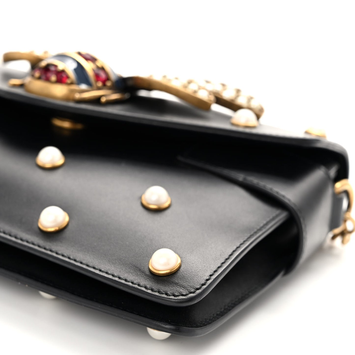 Nappa Pearl Studded Mini Queen Margaret Broadway Shoulder Bag Black