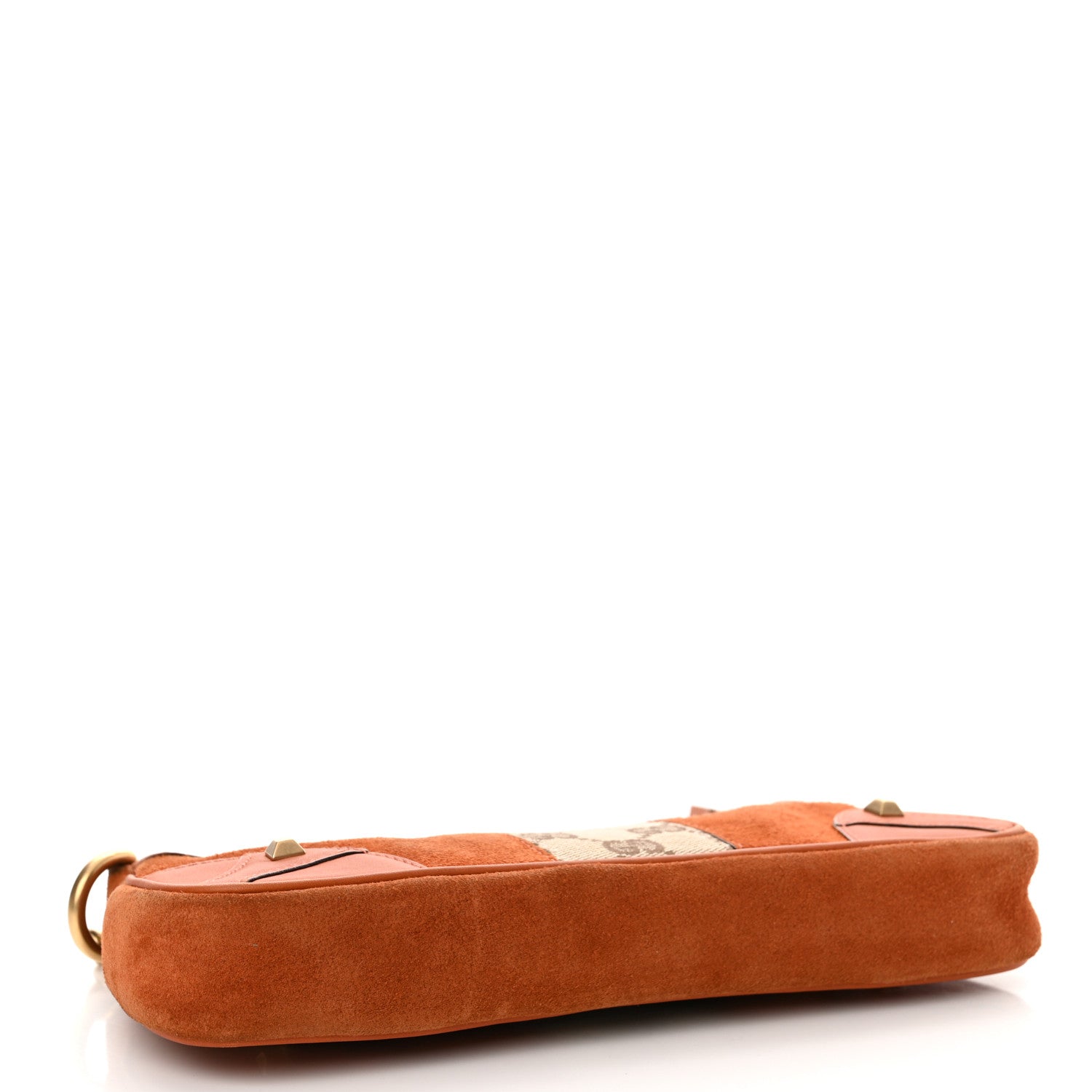 Gucci Suede Monogram Horsebit Nail Chain Pochette Orange 4 of 15