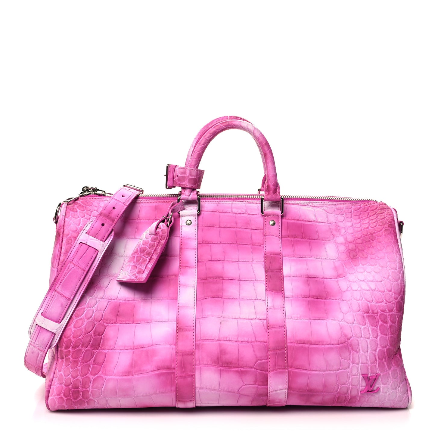 Matte Alligator Keepall Bandouliere 45 Fuchsia
