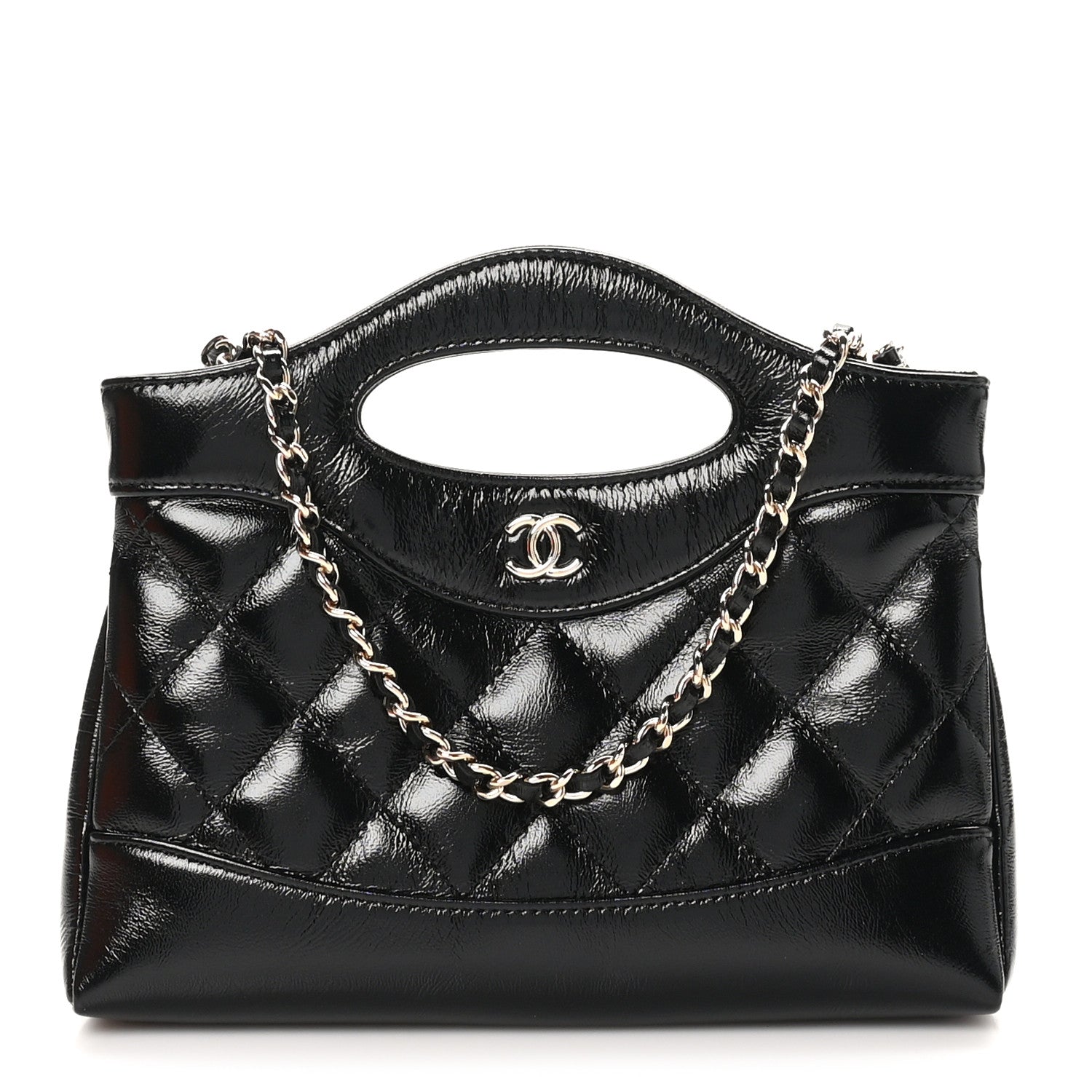 Chanel Shiny Crumpled Calfskin Quilted Nano 31 Shopping Bag Black 1 of 11