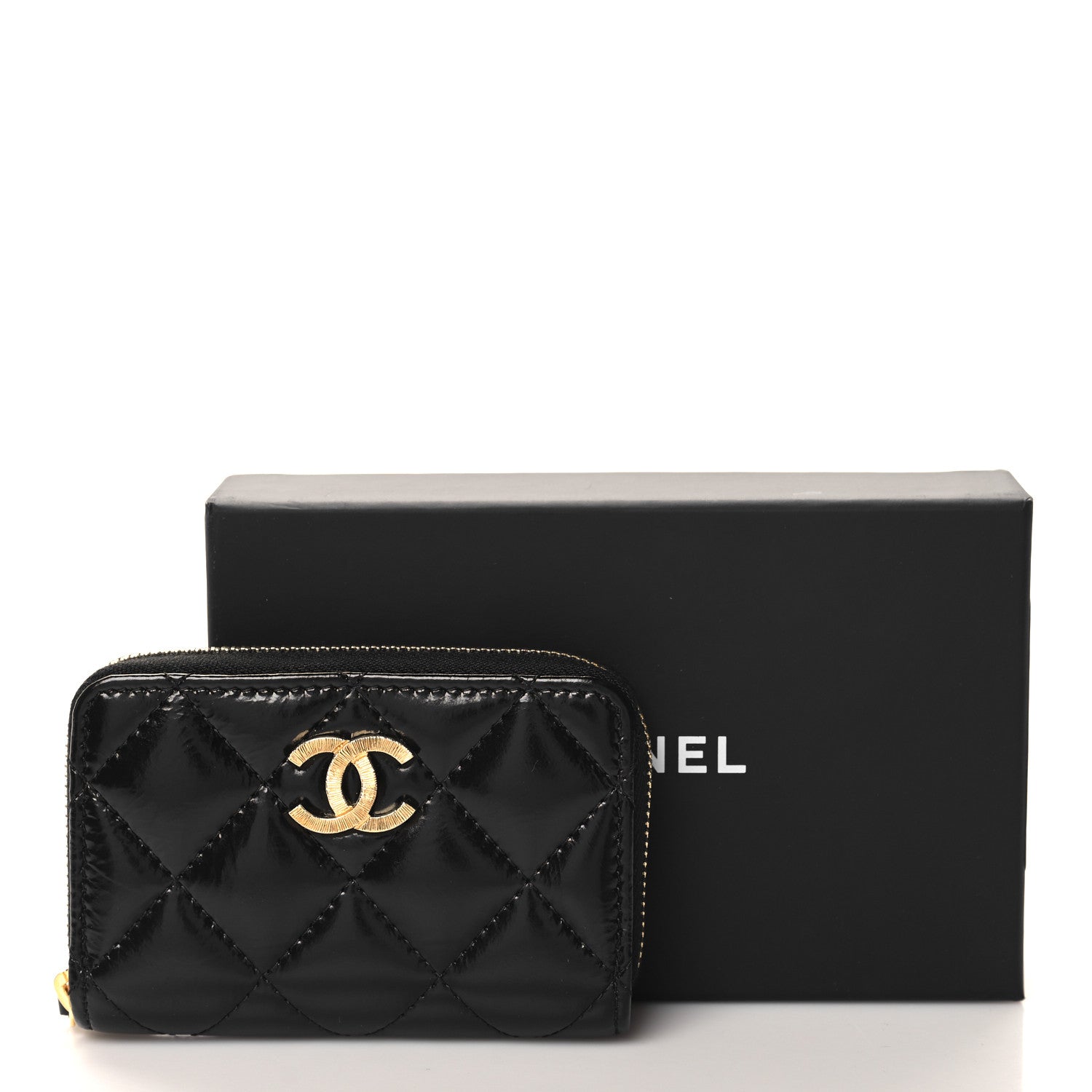 Chanel Shiny Lambskin Quilted Textured CC Zip Coin Purse Black 8 of 8
