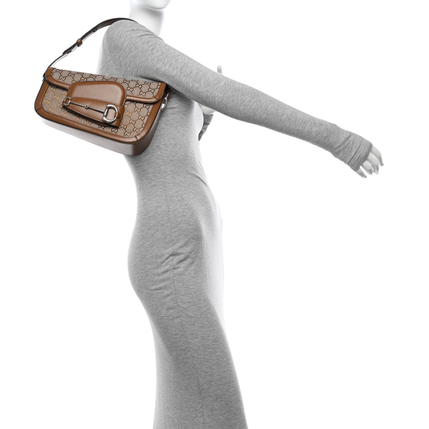 Monogram Small Horsebit 1955 Asymmetric Shoulder Bag Beige Brown Sugar