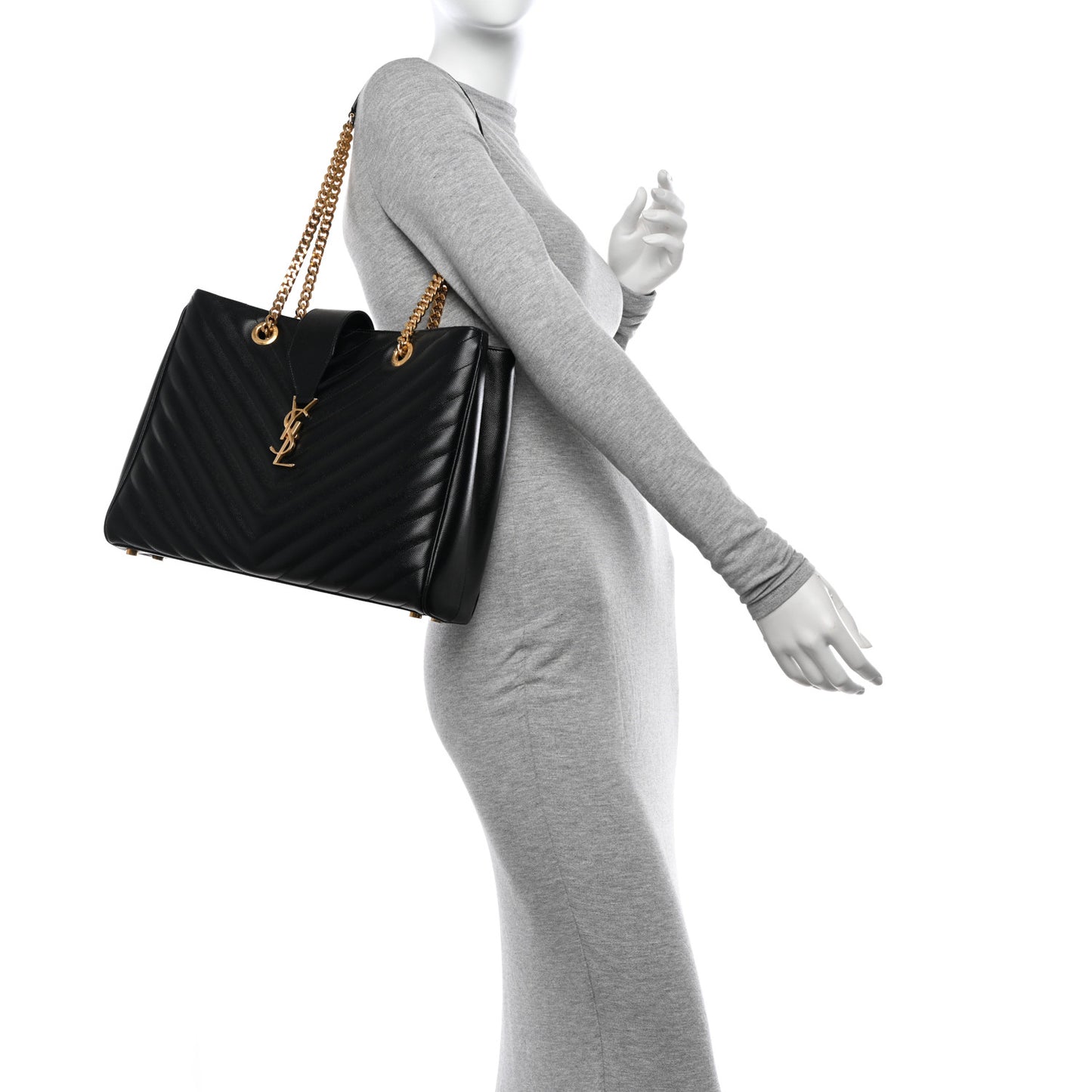 Grain De Poudre Matelasse Chevron Monogram Shopping Bag Black