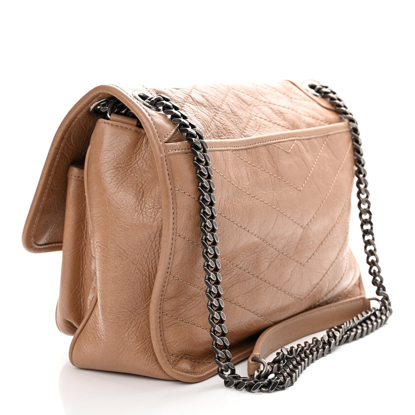 Crinkled Calfskin Matelasse Monogram Medium Niki Chain Satchel Dark Toffee