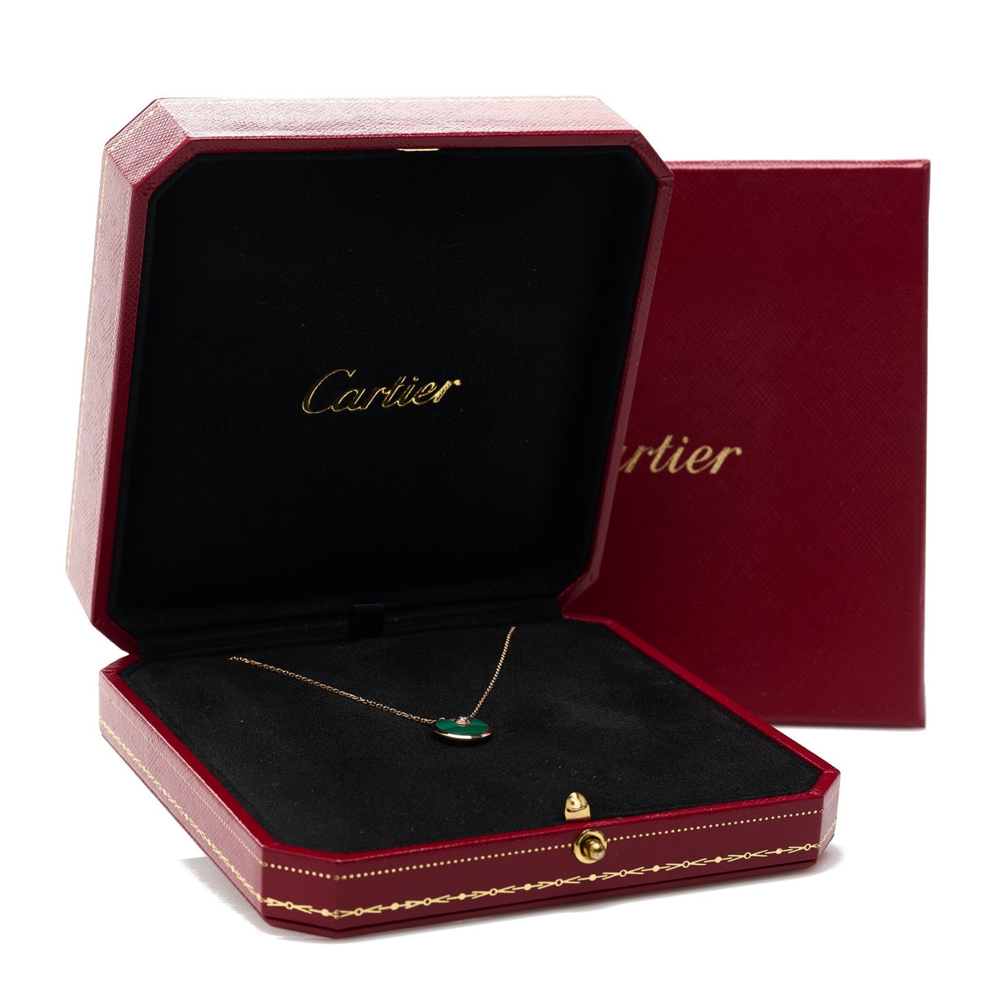 18K Pink Gold Diamond Malachite XS Amulette de Cartier Pendant Necklace