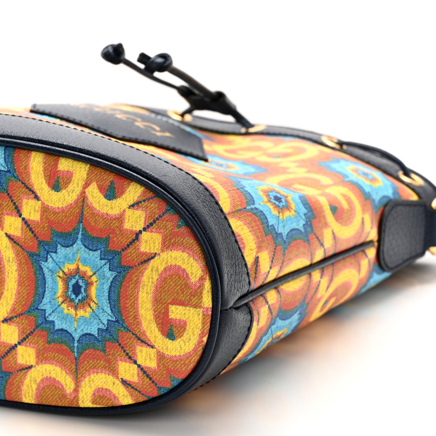 GG Supreme Kaleidoscope Calfskin Script Logo Gucci 100 Bucket Drawstring Bag Blue Orange Multicolor Blue Agata