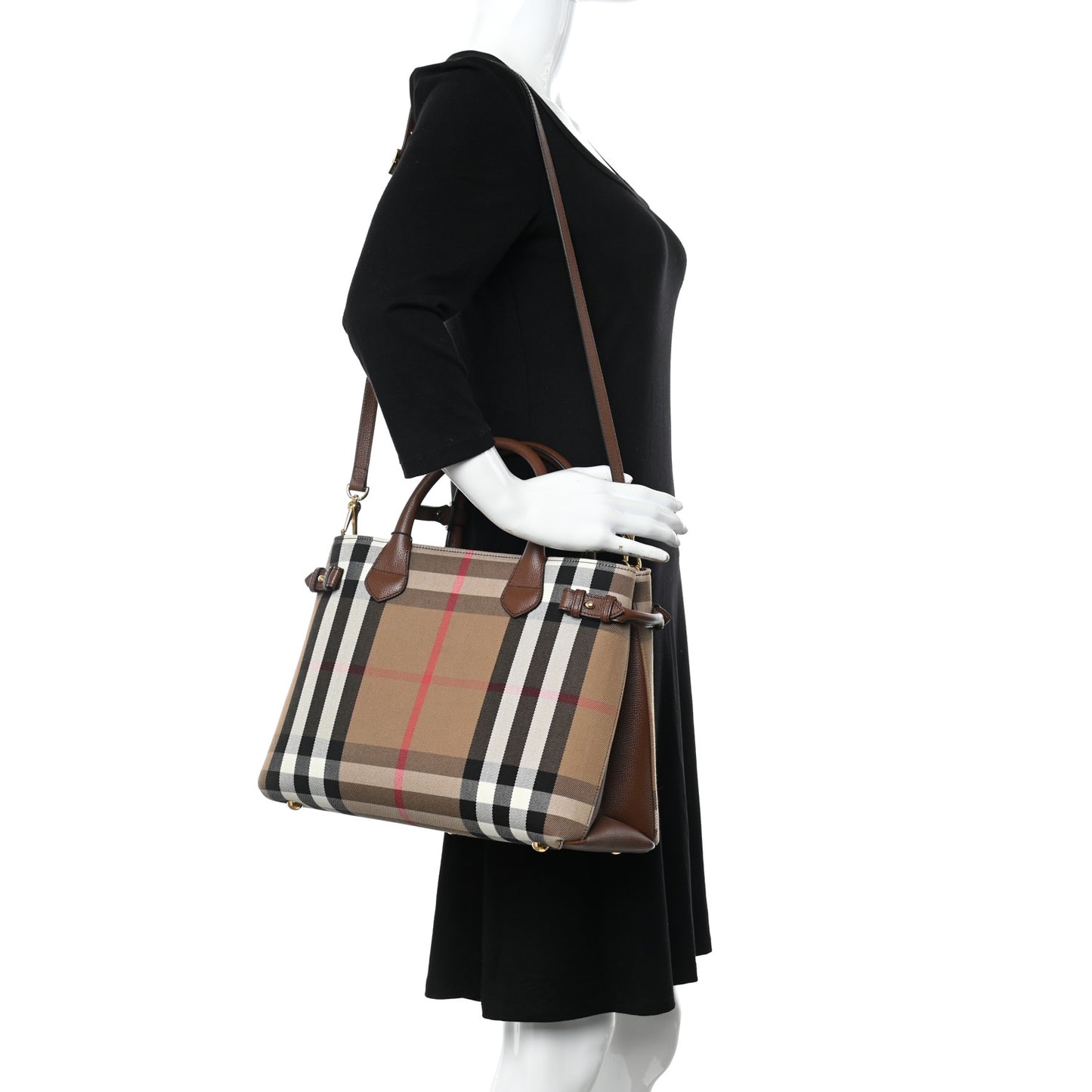 House Check Grainy Calfskin Medium Banner Tote Brown