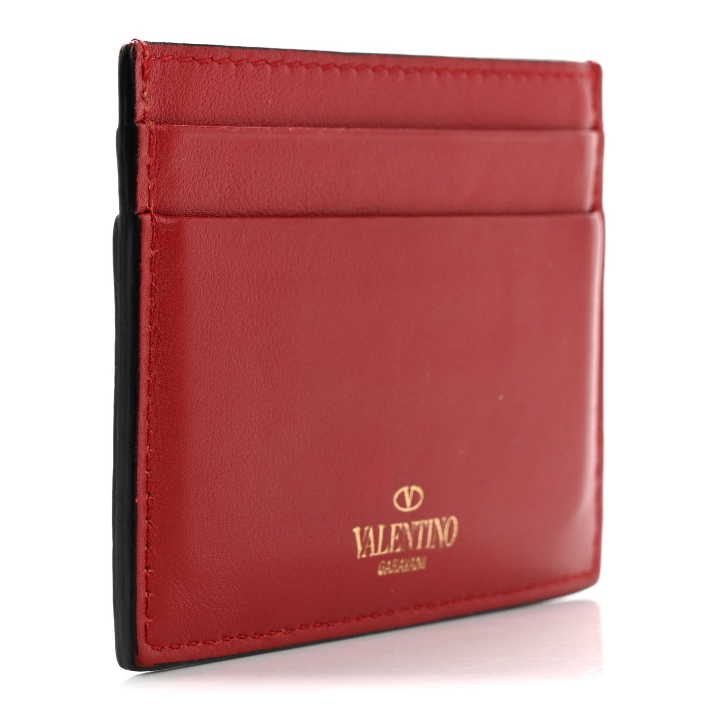 Vitello Rockstud Card Holder Rosso Valentino