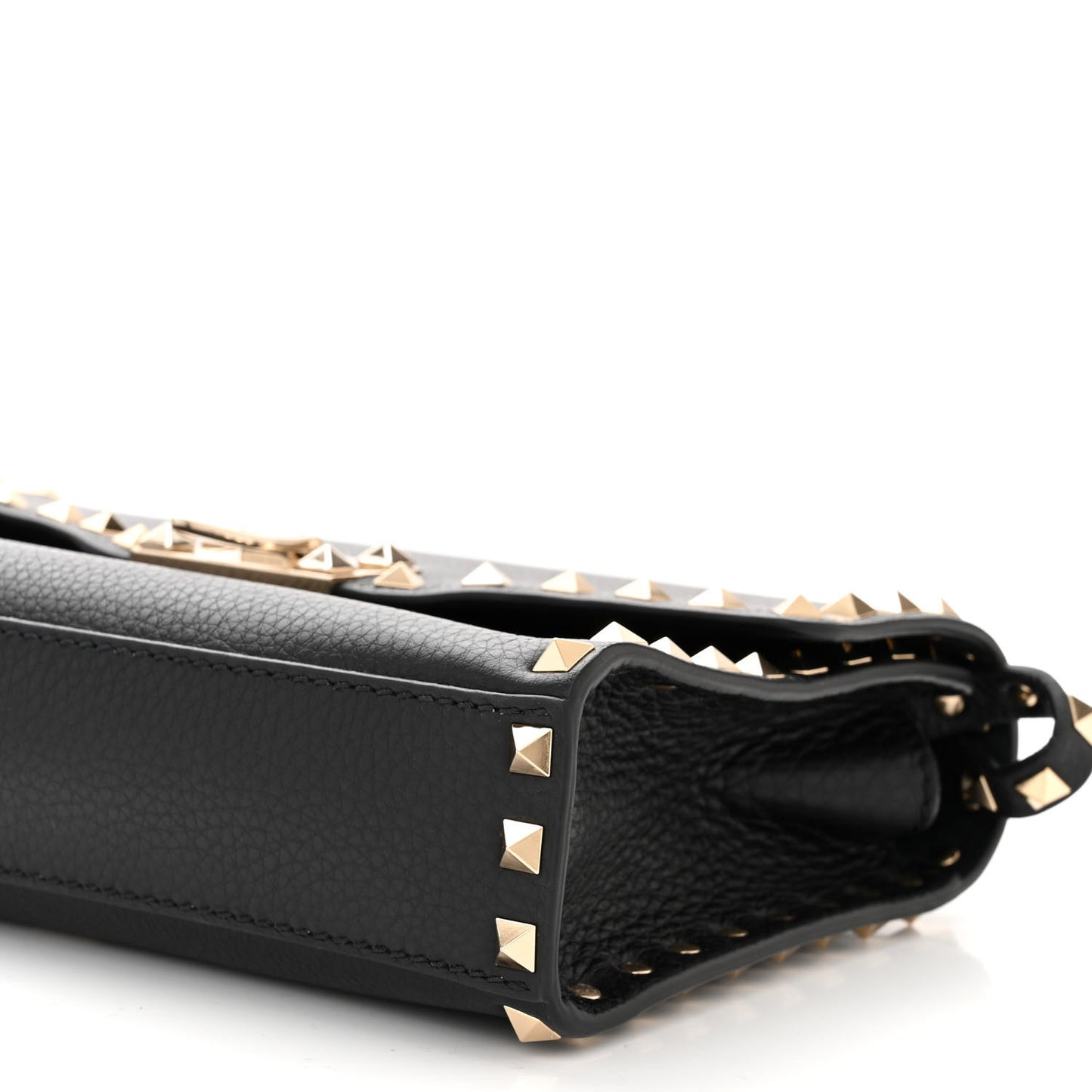 Pebbled Calfskin Medium Rockstud Flip Lock Crossbody Bag Black