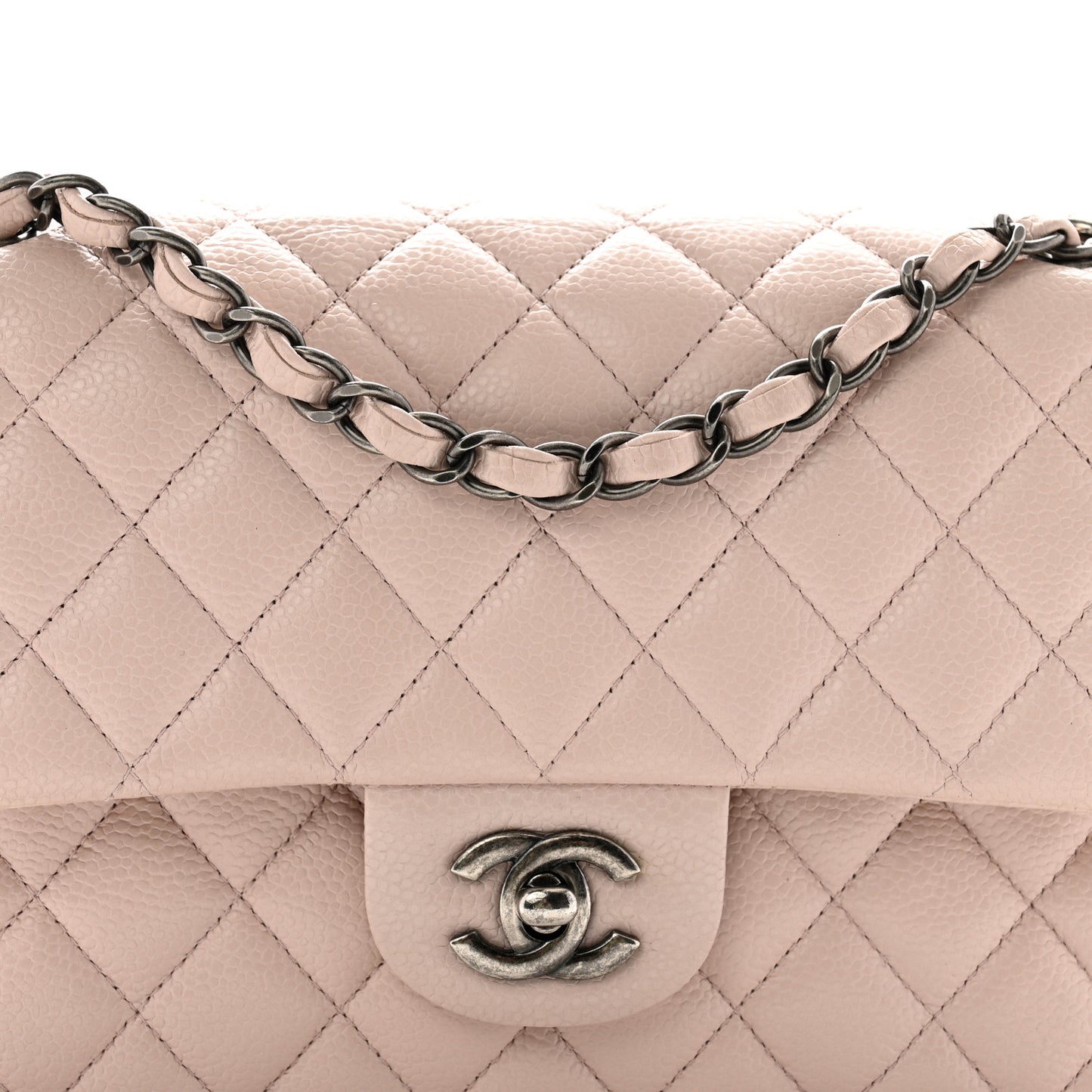 Caviar Quilted Medium Double Flap Light Pink