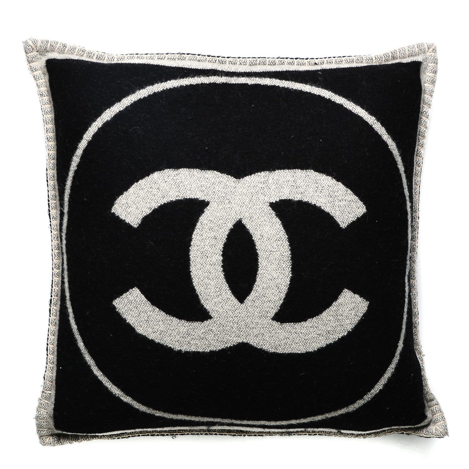 Chanel Merino Wool Cashmere CC Pillow Black Beige 212489