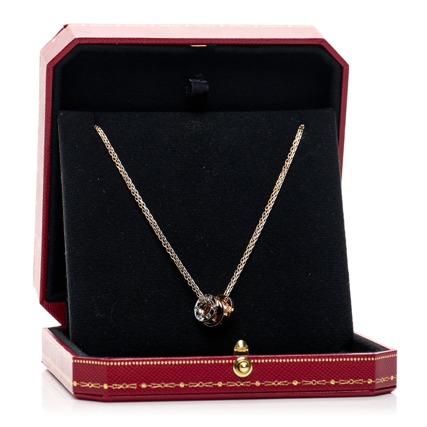 18K White Pink Gold Diamond Three Ring LOVE Pendant Necklace