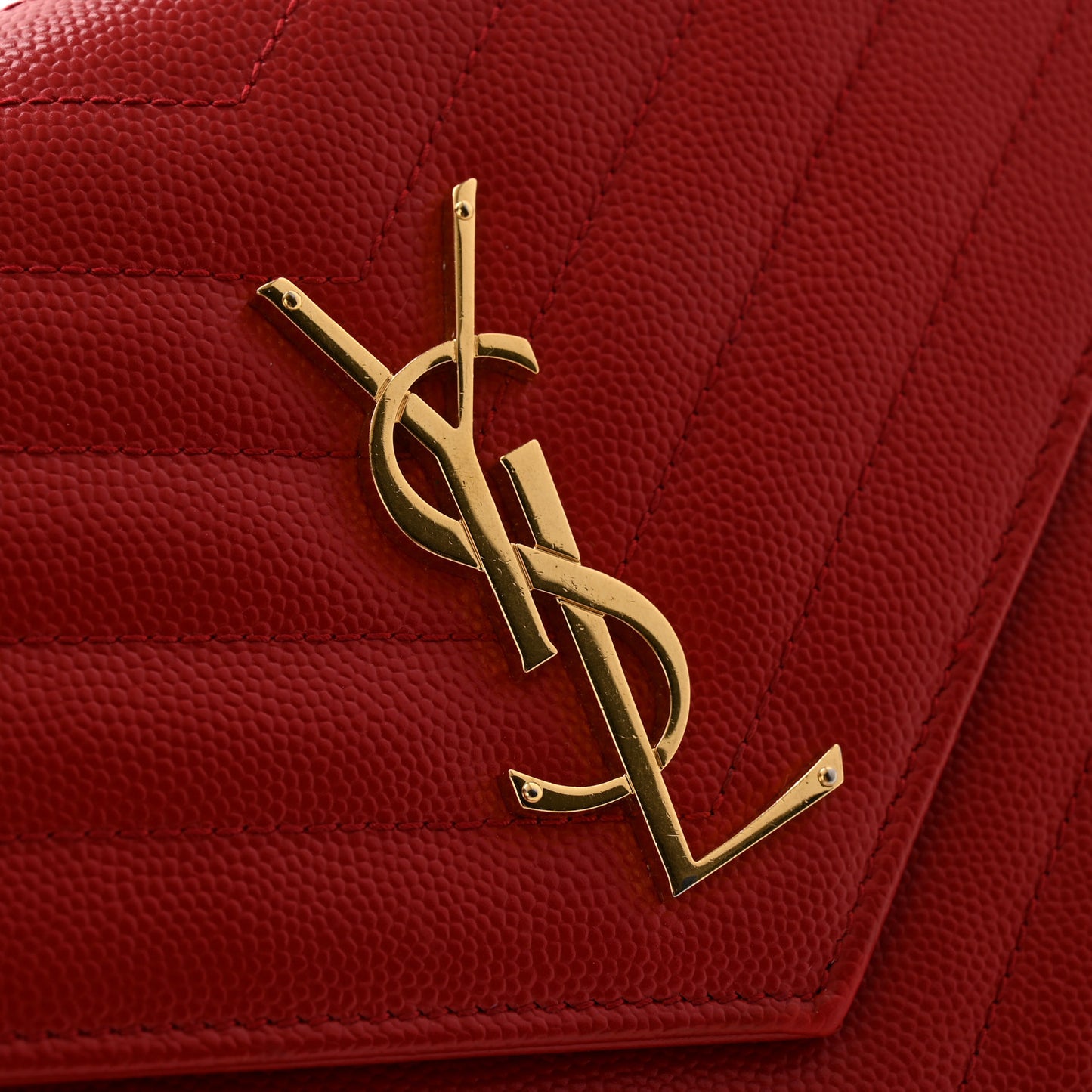 Grain De Poudre Matelasse Chevron Monogram Chain Wallet Red