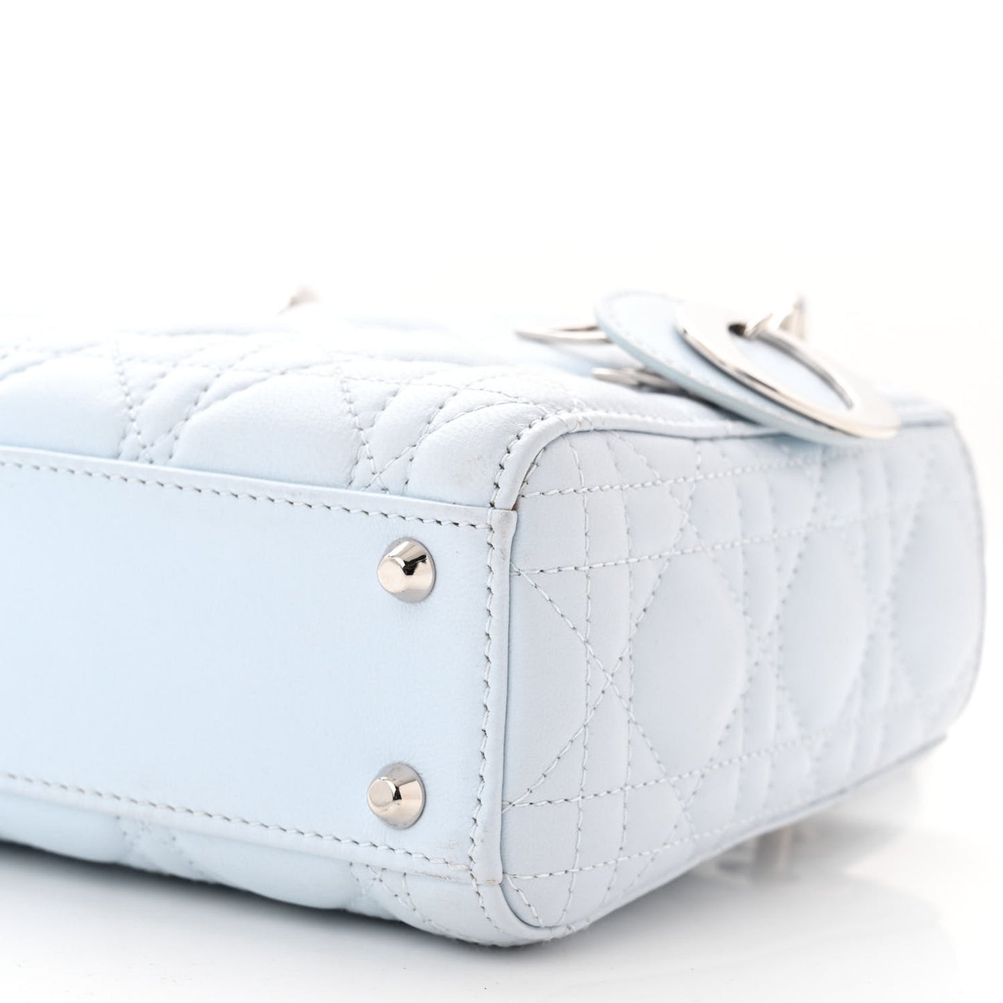 Lambskin Cannage Mini Lady Dior Crystal Strap Light Blue