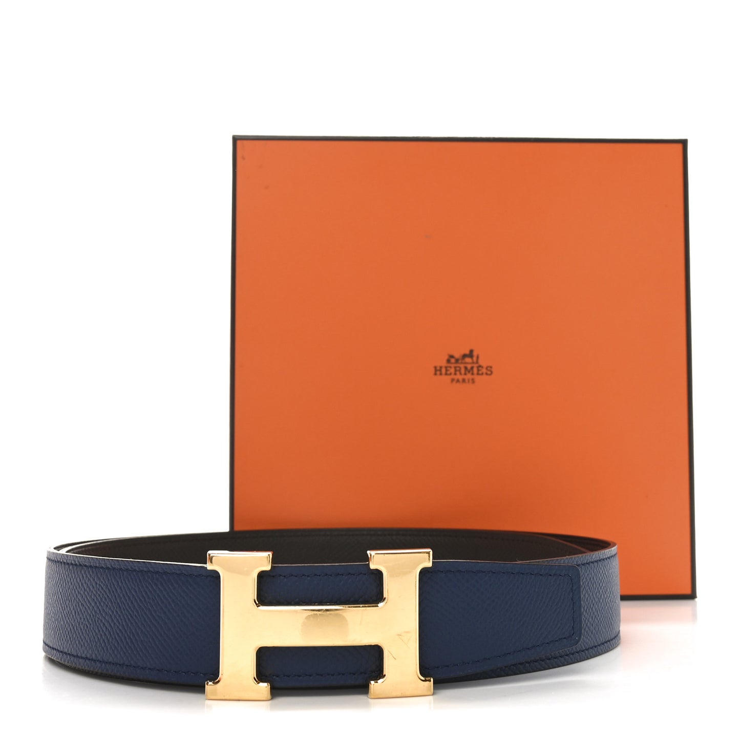 Epsom 32mm H Belt 90 36 Blue Nuit Chocolate