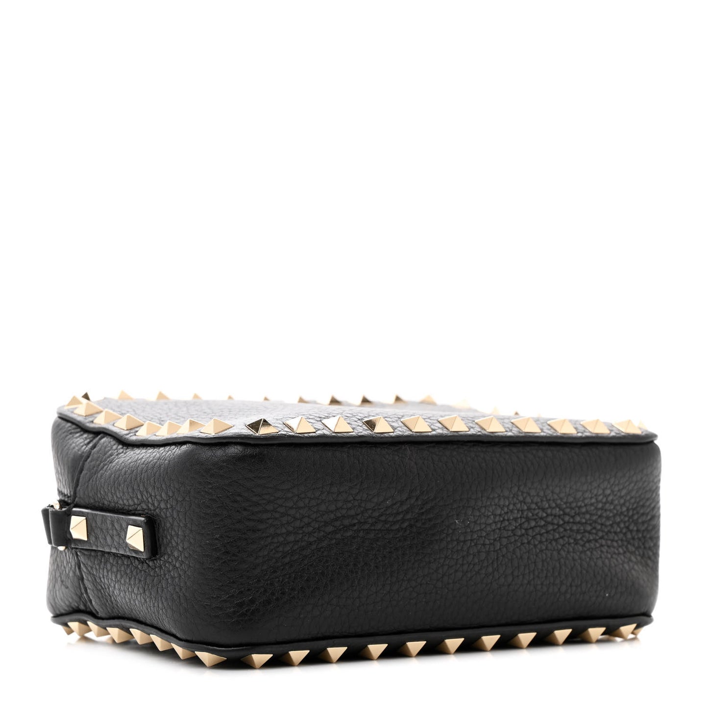 Pebbled Calfskin Rockstud Camera Crossbody Bag Black
