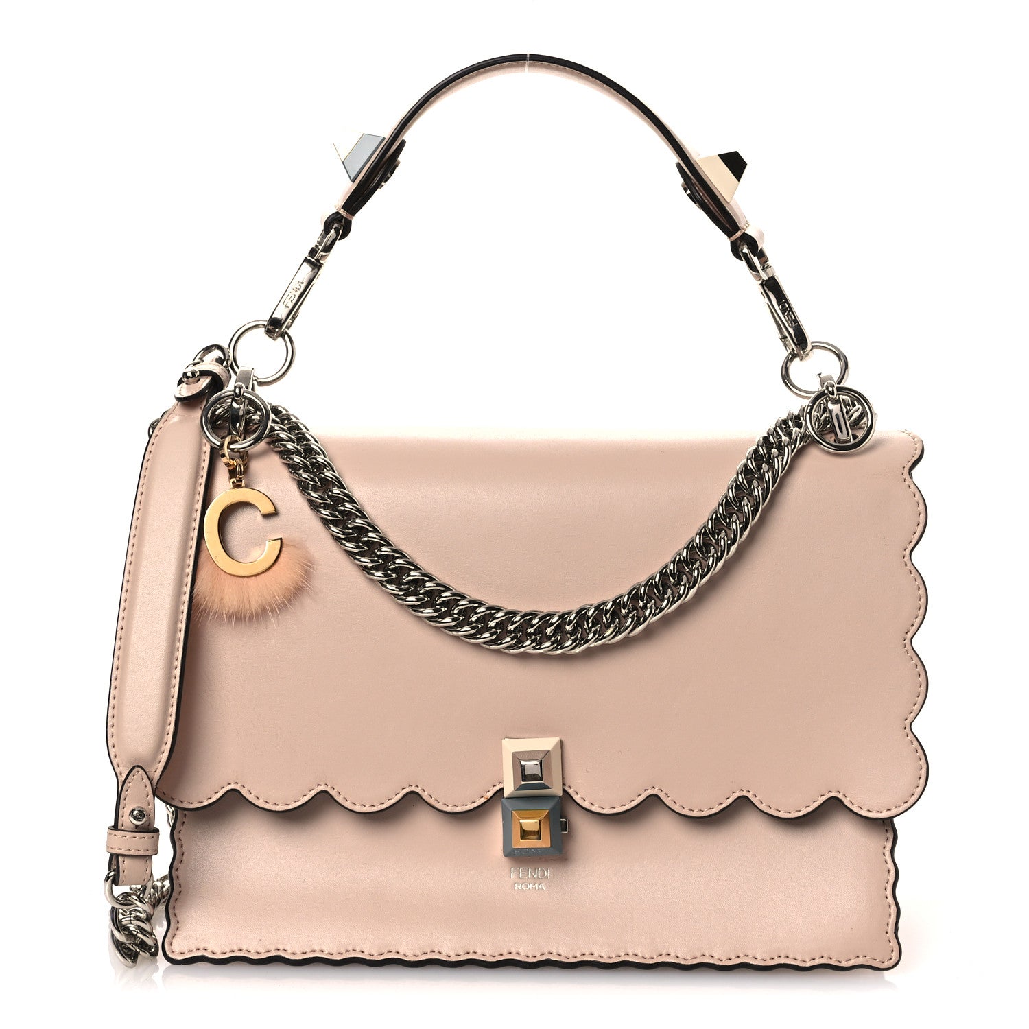 Fendi Vitello Liberty Scalloped Studded Kan I Shoulder Bag Camelia