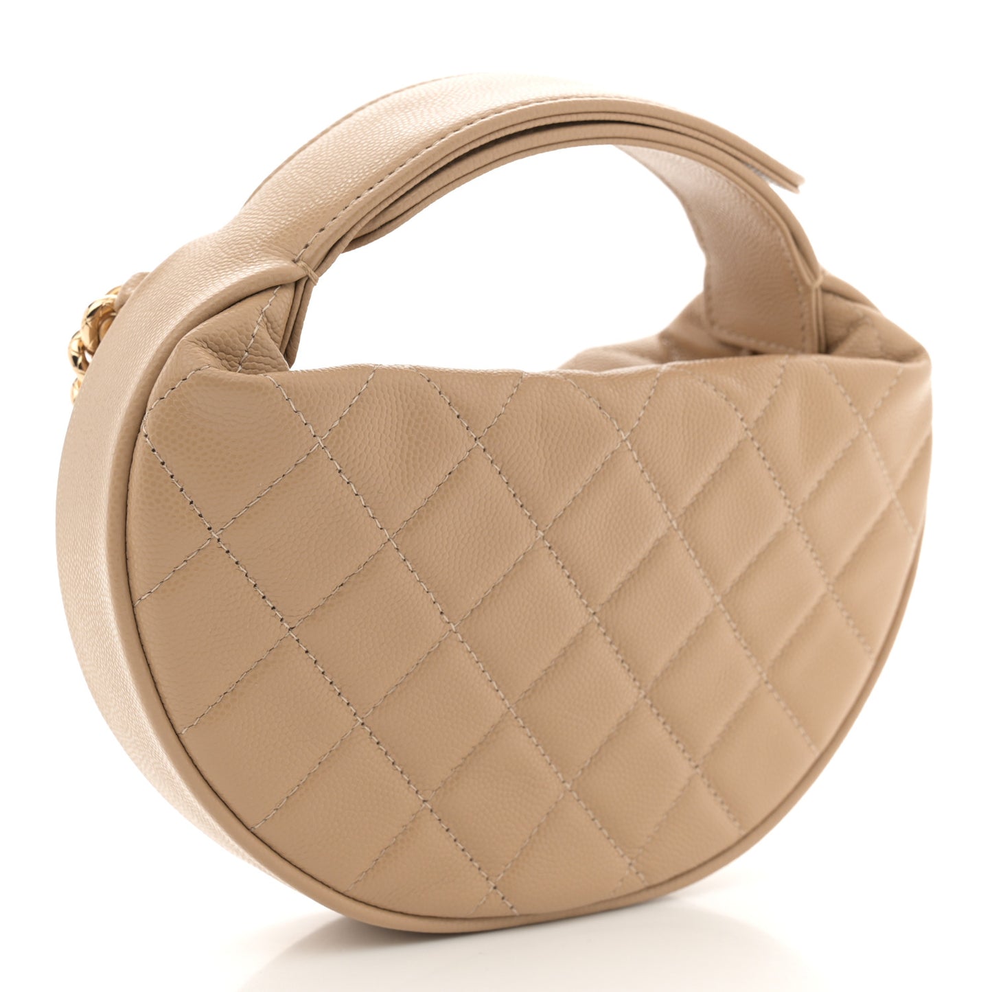 Shiny Caviar Quilted Bow Pouch Hobo Dark Beige