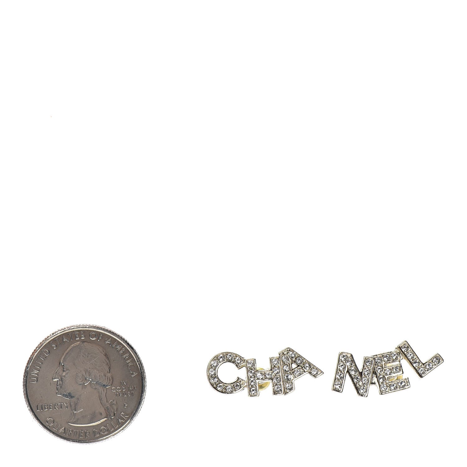 Chanel Crystal Pearl Signature Stud Earrings Gold 2 of 4