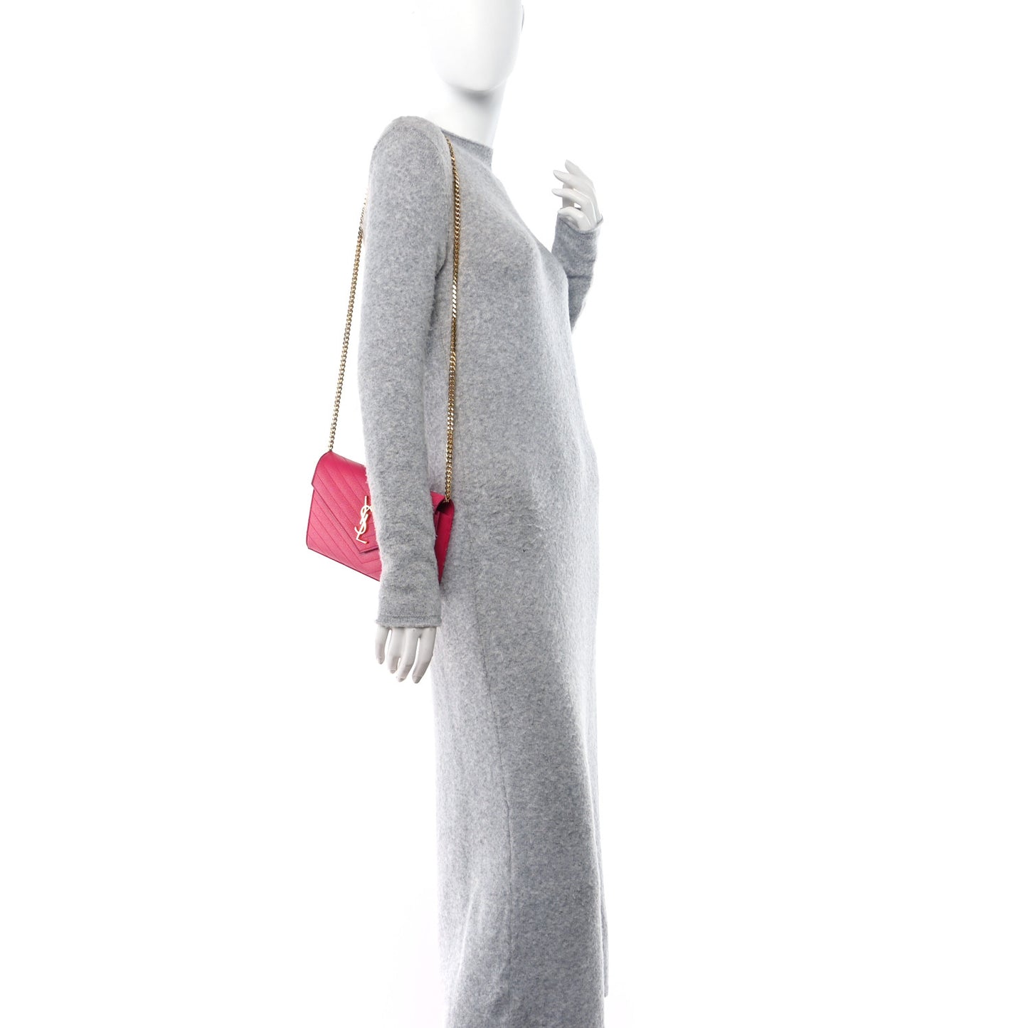 Grain De Poudre Matelasse Chevron Monogram Chain Wallet Hot Pink