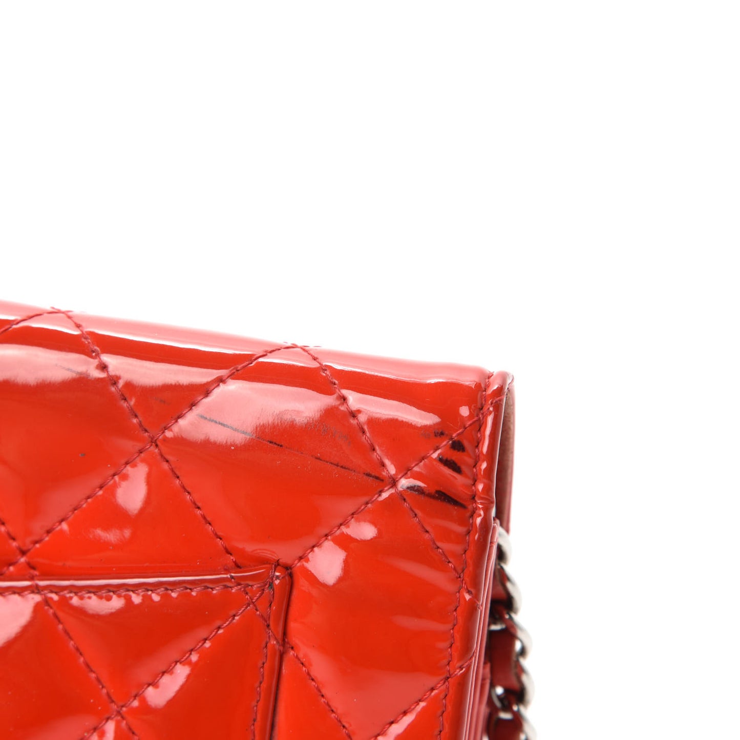 Patent Quilted Wallet On Chain WOC Red