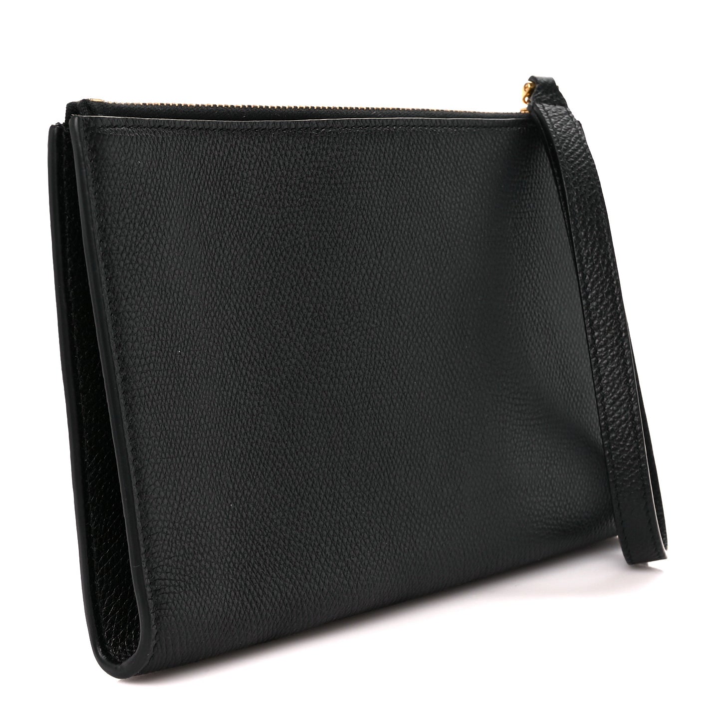 Grained Calfskin Vlogo Zip Wristlet Pouch Black