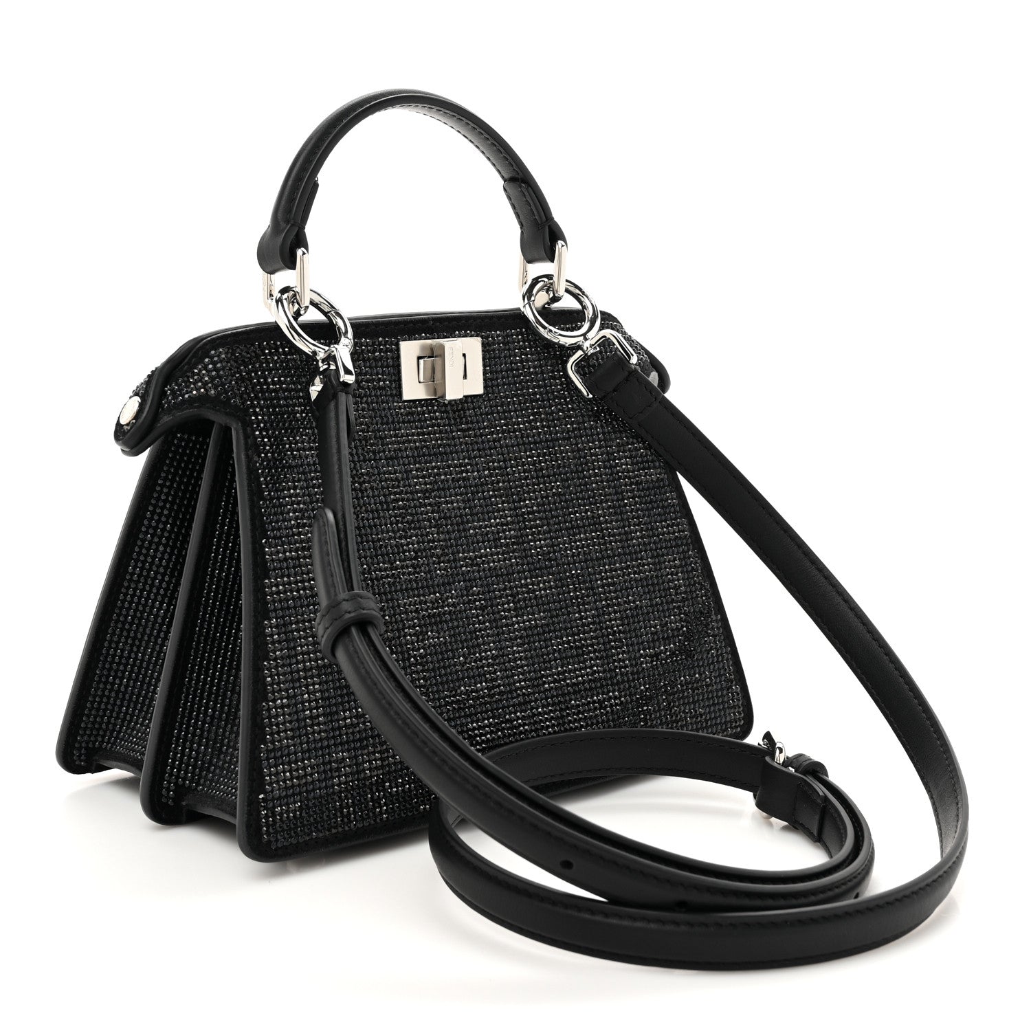 Fendi Crystal Shiny Nappa FF Petite Peekaboo I SEE U Satchel Black 3 of 11