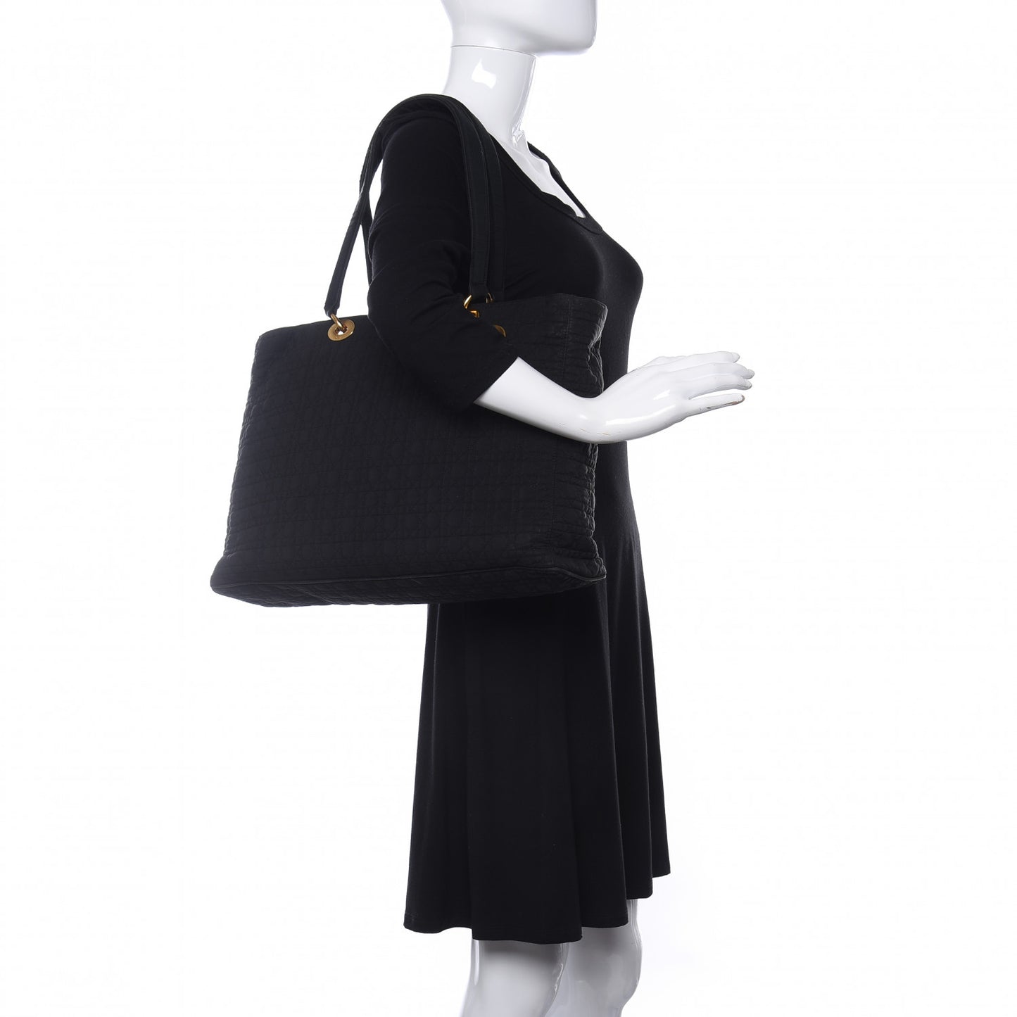 Nylon Cannage Large Lady Dior Tote Black