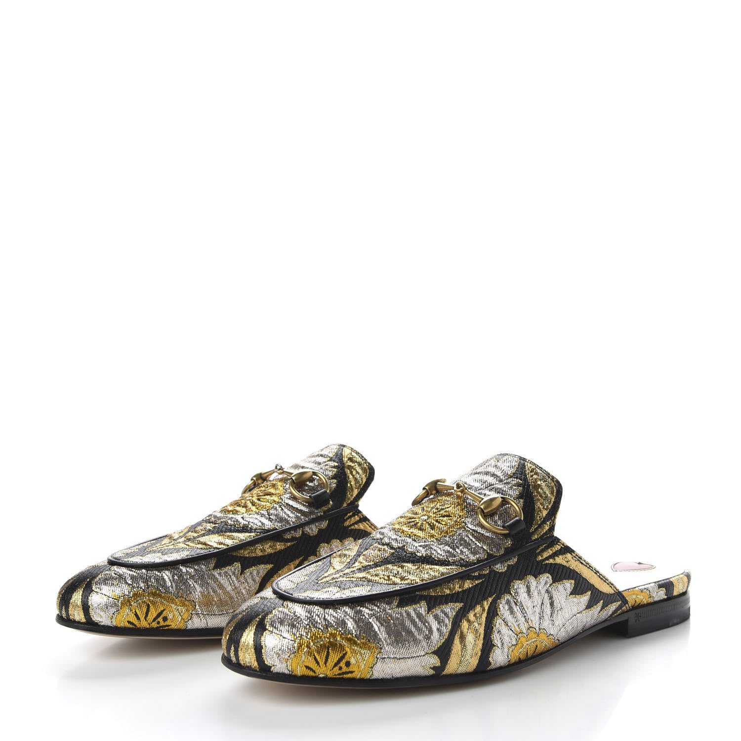 Gucci Jacquard Floral Womens Princetown Slippers 36 Oro Black 2 of 9