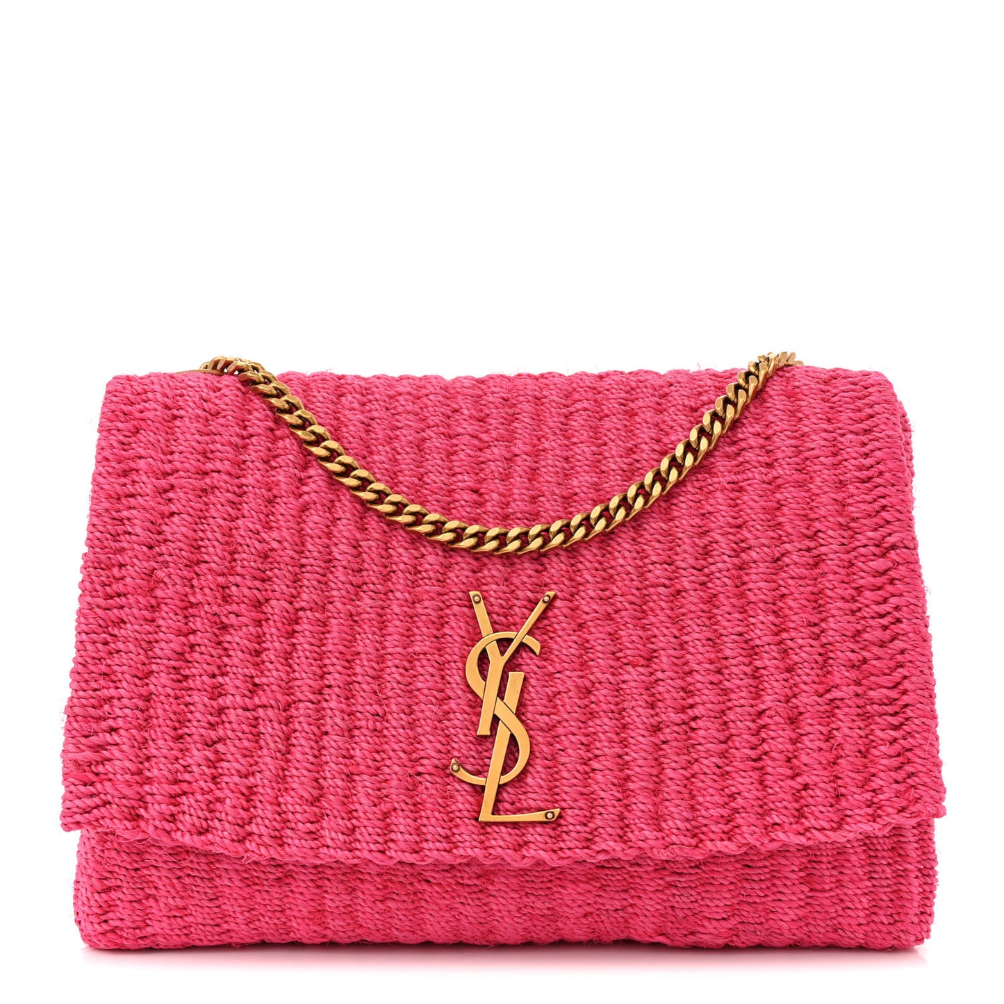 Raffia Medium Monogram Kate Satchel Pink Glow