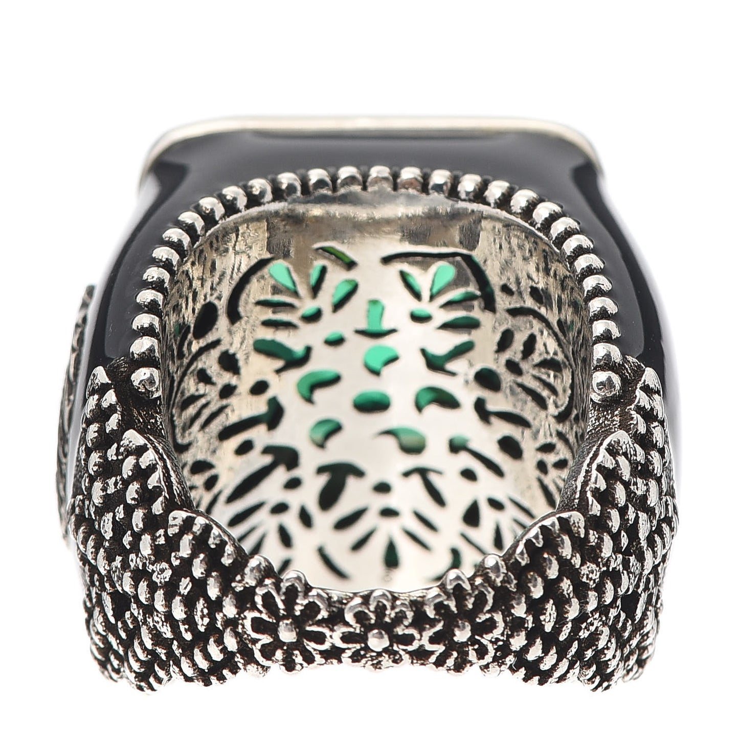 Sterling Silver Enamel Crystal Signet Ring Green 50 5.25