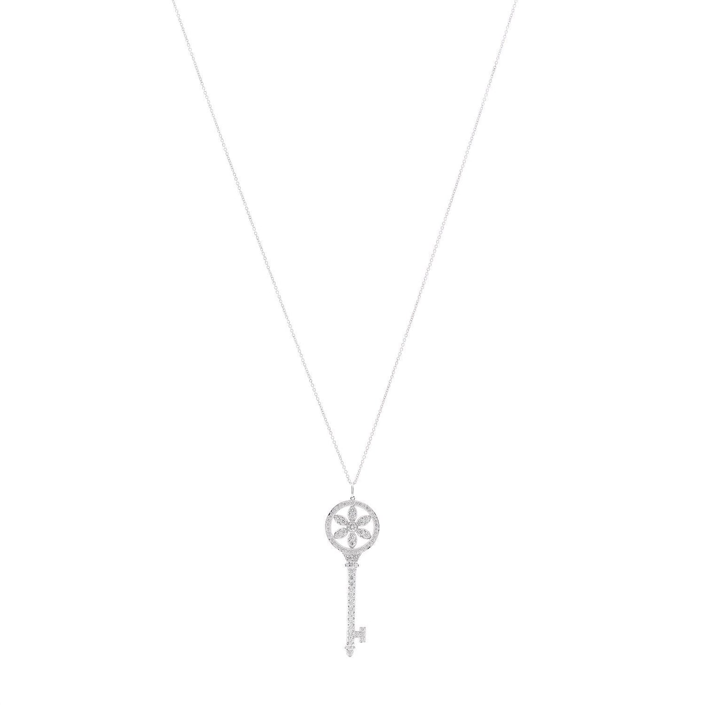Platinum 18K White Gold Diamond Daisy Key Pendant Necklace