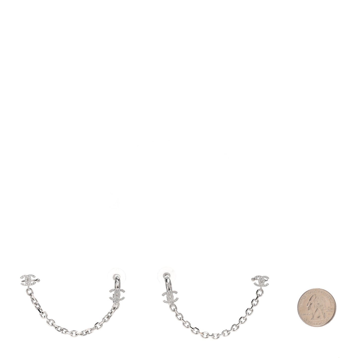 Crystal Chain CC Climber Earrings Silver
