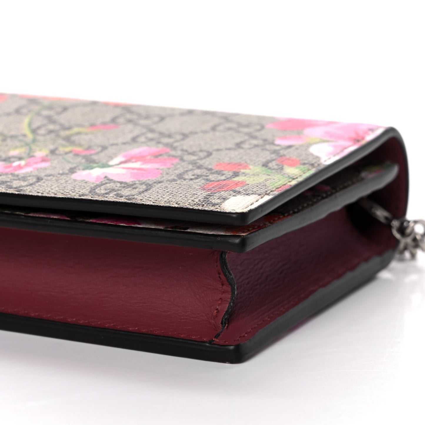 GG Supreme Monogram Blooms Chain Wallet Beige Multicolor Dry Rose