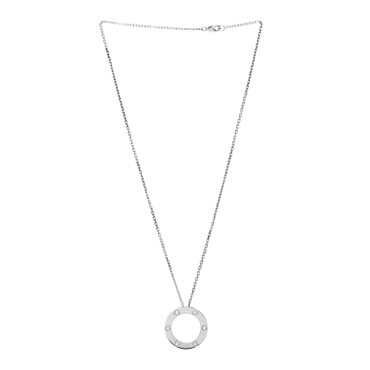 18K White Gold 6 Diamonds LOVE Pendant Necklace
