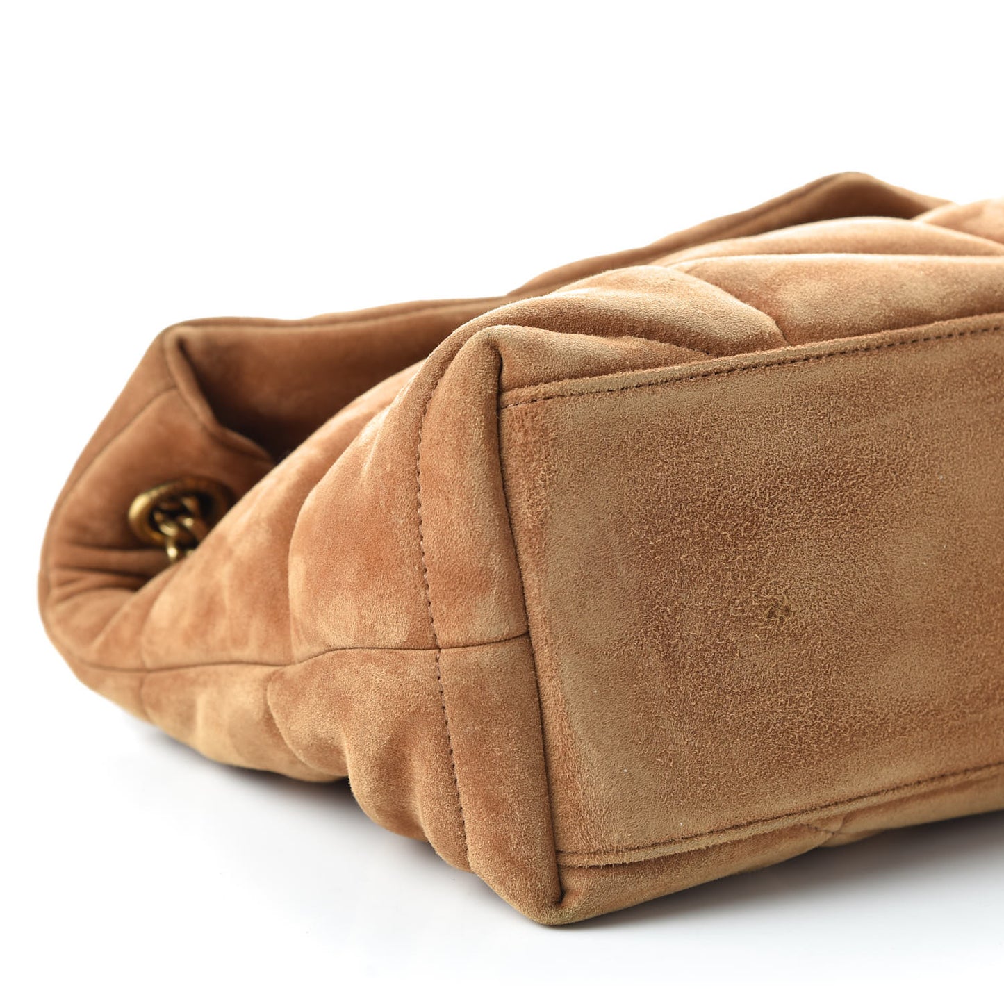 Suede Calfskin Quilted Small Loulou Puffer Monogram Chain Satchel Cinnamon
