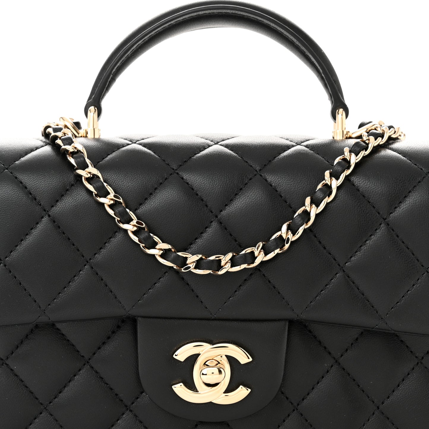Lambskin Quilted Mini Top Handle Rectangular Flap Black