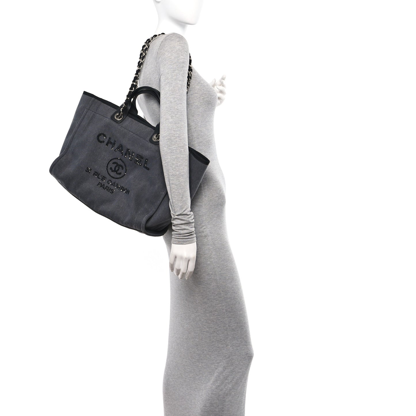Canvas Sequin Medium Deauville Tote Charcoal