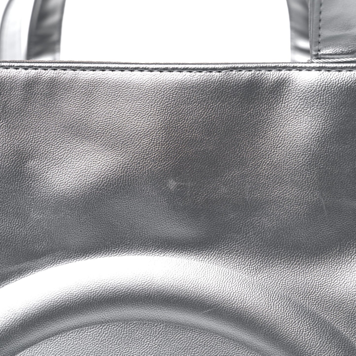 Metallic Vegan Leather Large Shopping Bag Silver