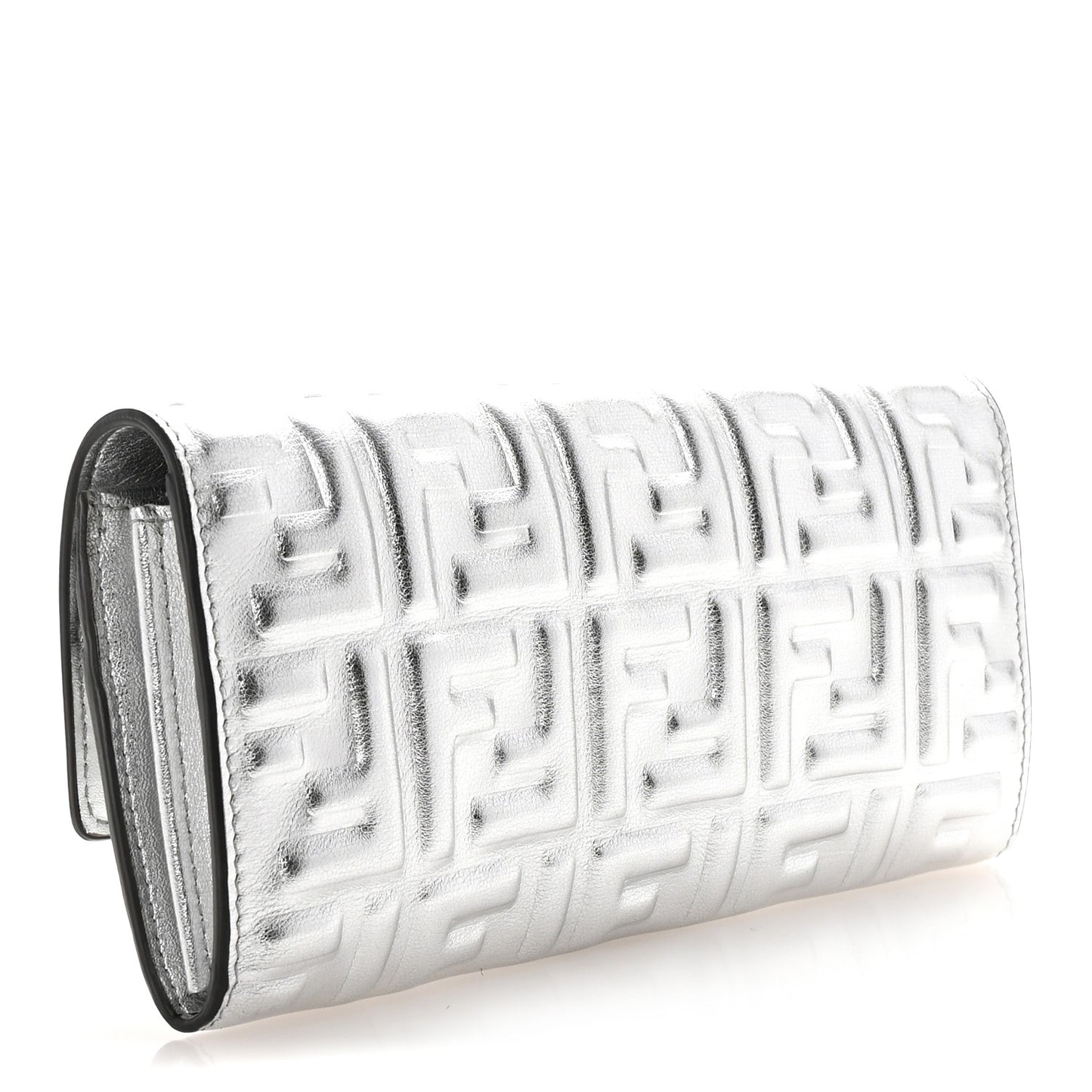 Vitello Catalan Mirror FF 1974 Embossed Continental Wallet Argento