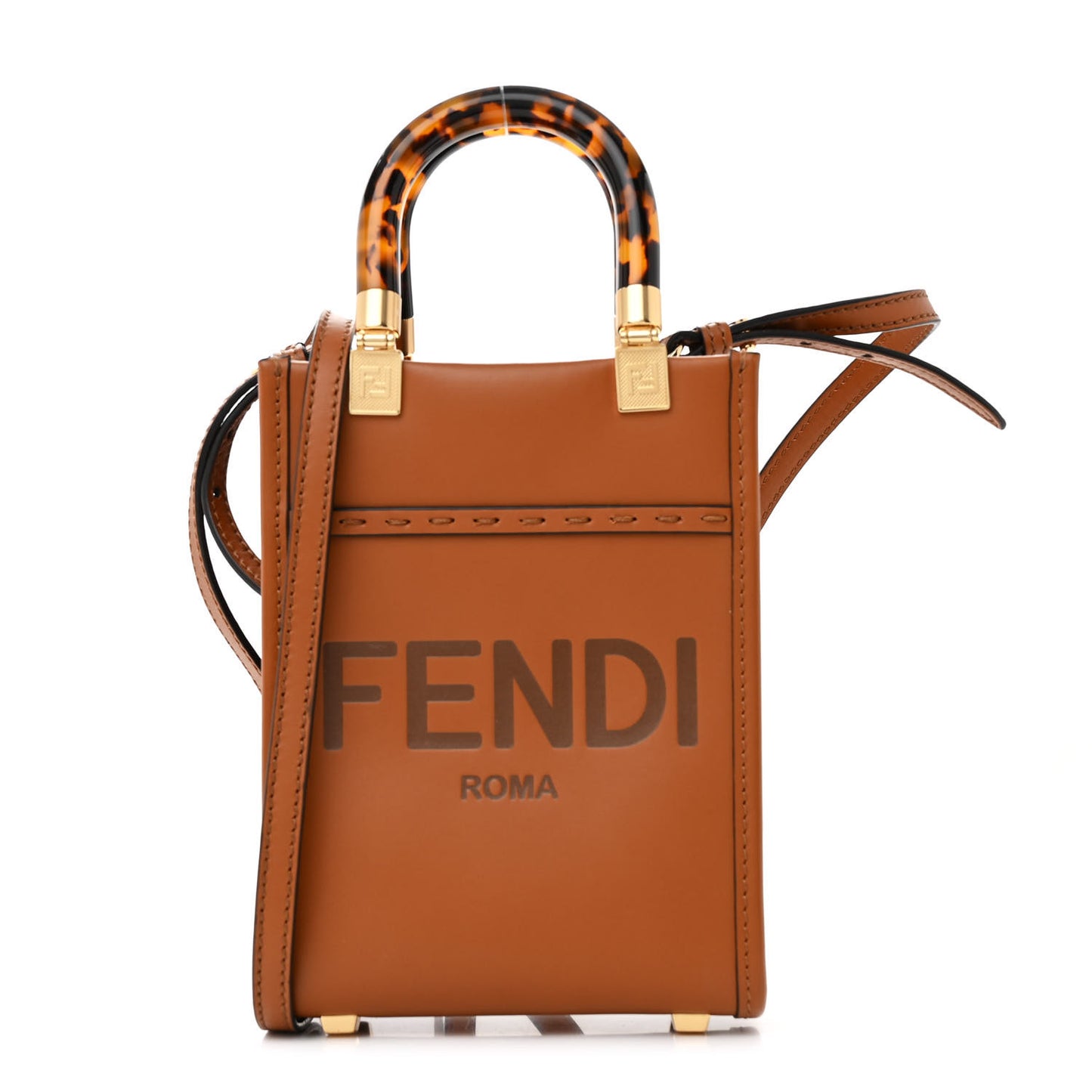 Vitello King Plexiglass Logo Embossed Mini Fendi Sunshine Shopper Tote Cuoio